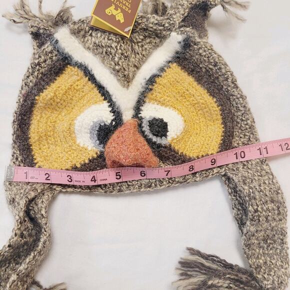 Peruvian Trading Company Hat Knit Owl Ear Flap Pom Pom Handmade Peru Cozy New - Picture 10 of 12